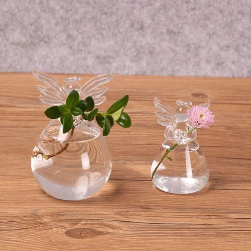Aquarium Fish Angel - 激安セール 天使型クリアガラスミニ水槽 - ベタ、グッピー用小型水槽、ホームオフィス装飾＆水耕栽培植物ギフト