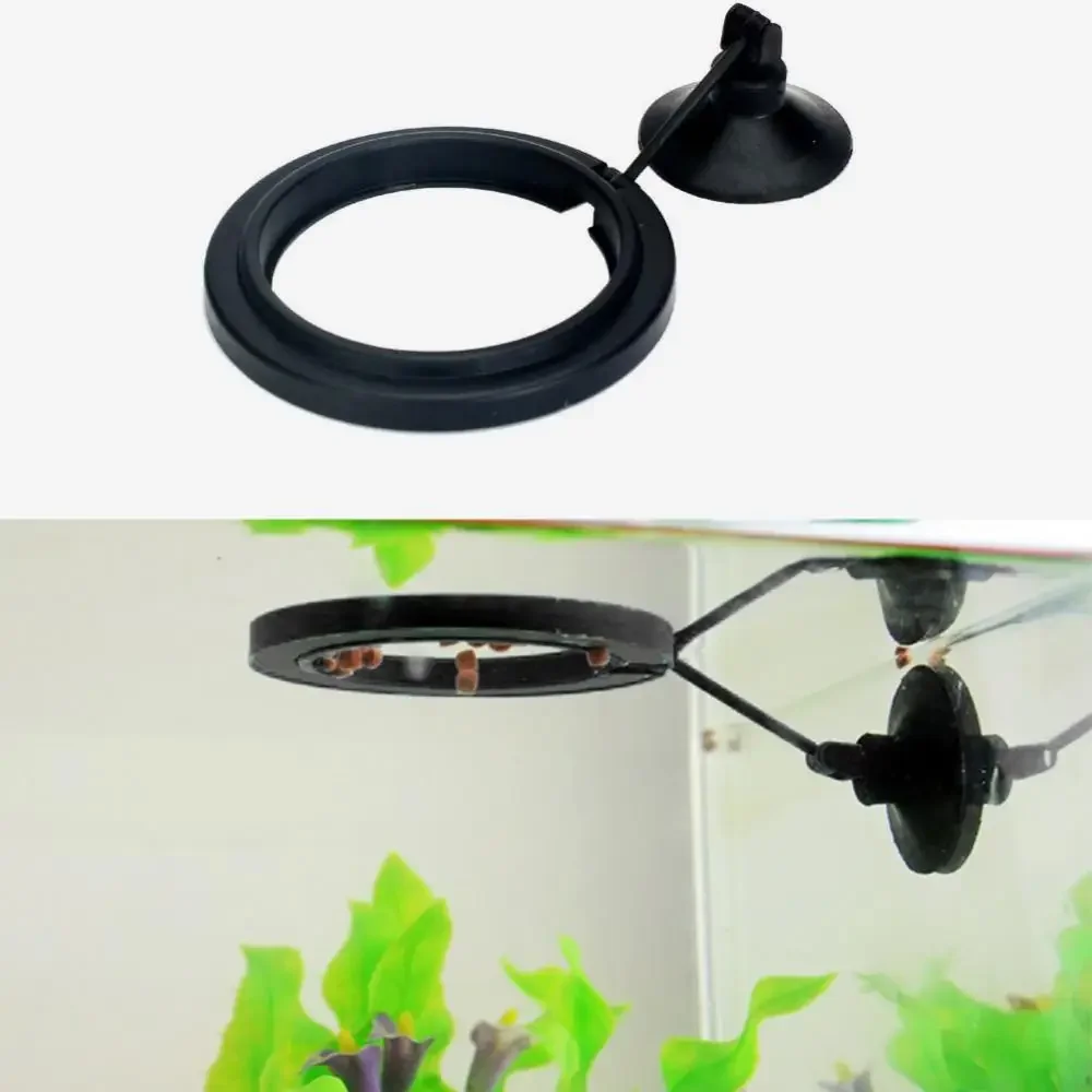 Aquarium Fish Food - フィード吸盤水族館給餌リング水槽ステーションフローティングフードトレイフィーダースクエアサークルアクセサリー魚の餌フィーダーブラック