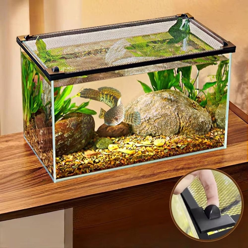 Aquarium Fish Net - 頑丈な磁気式水槽蓋カバー DIY 簡単設置 水槽飛び出し防止ネット カメ水槽ネット 魚水槽用