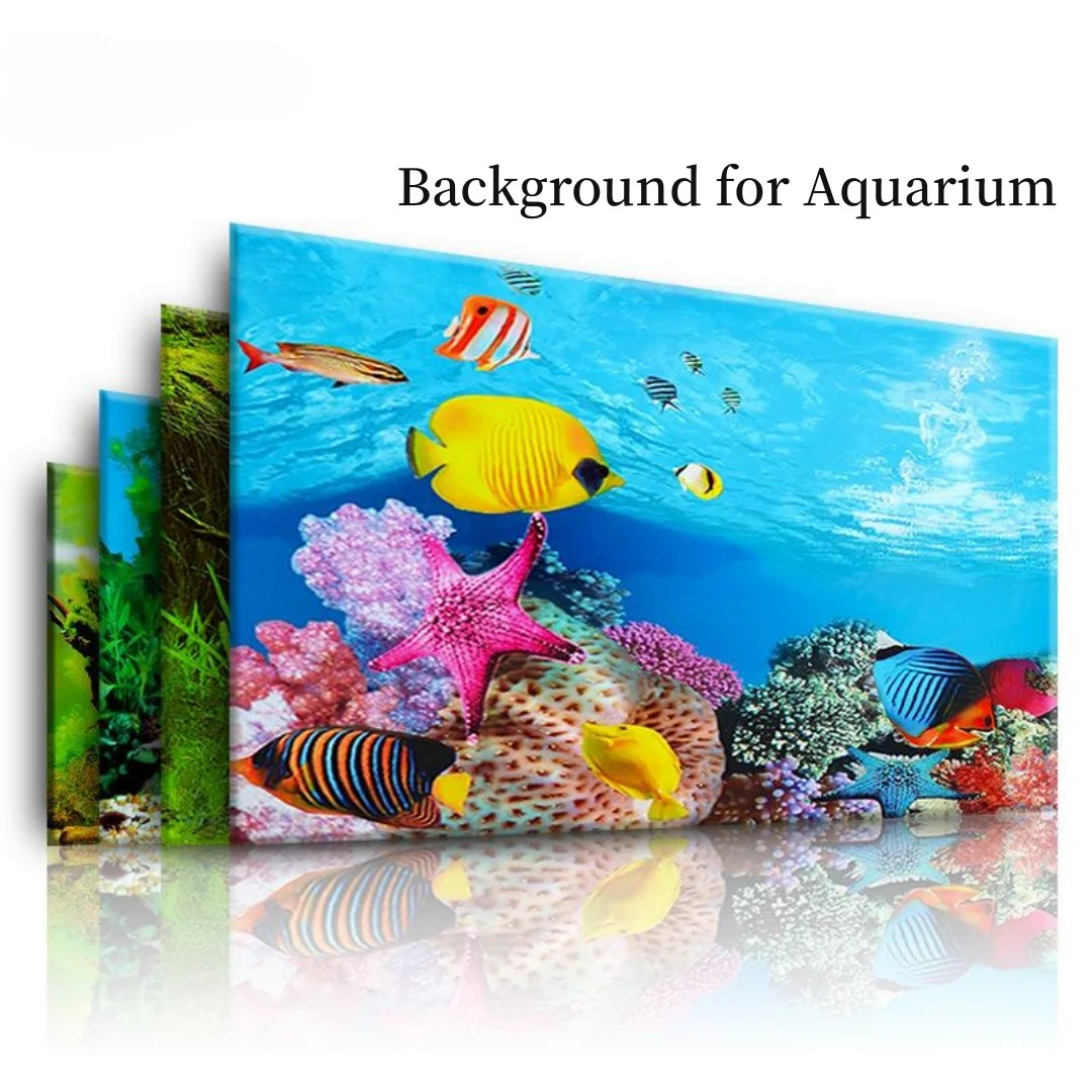 Aquarium Fish Poster - 3D水族館の背景ステッカー,水槽の装飾,海洋植物,両面風景,装飾アクセサリー