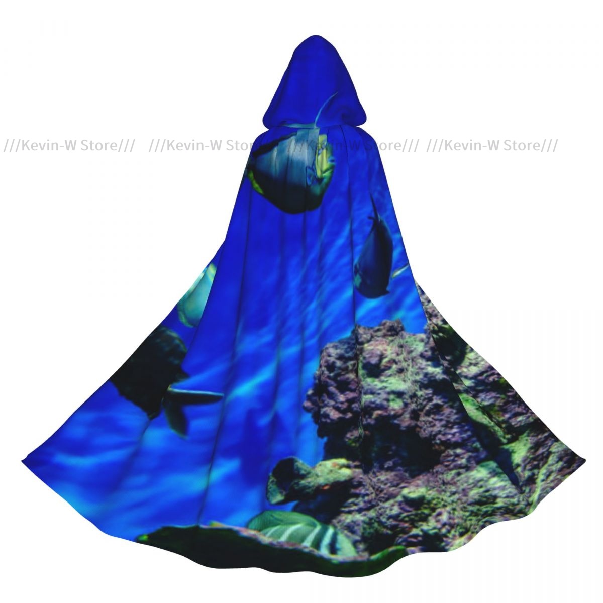 Aquarium Queen Fish - ユニセックス魔女パーティーリバーシブルフード付き大人の吸血鬼ケープマント水族館の魚オーシャナリウム