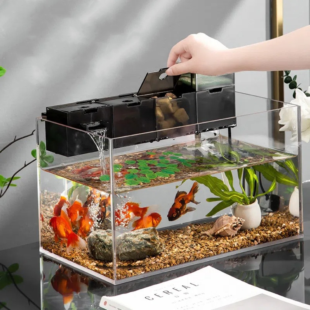 Aquarium Fish Waste Collector - 3in1外部式水槽フィルター プラスチック製静音フィッシュタンクフィルターボックス 内蔵酸素供給浄水器付き水槽