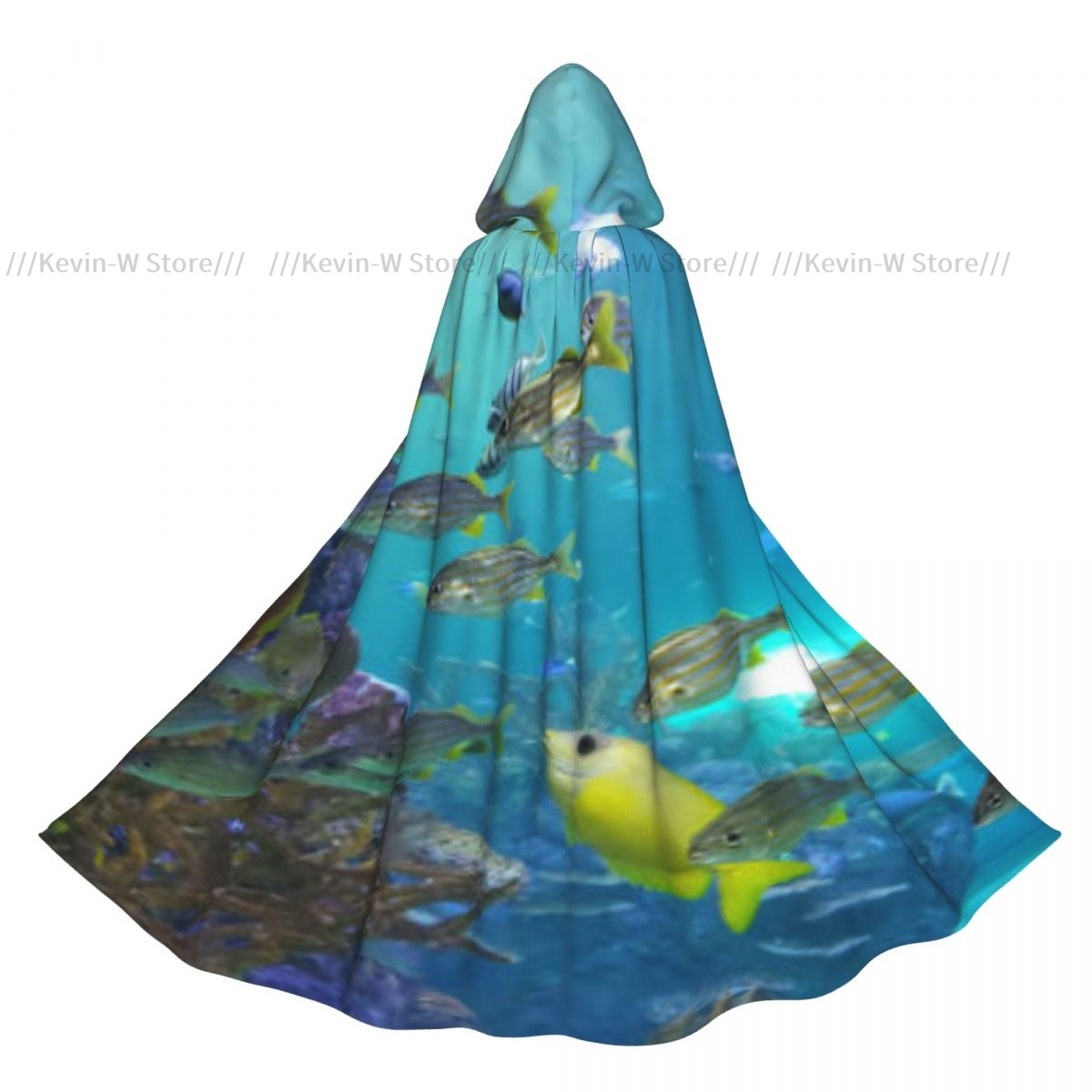 Aquarium Queen Fish - 水槽の内側の魚フード付きマントポリエステルユニセックス魔女ケープコスチュームアクセサリー