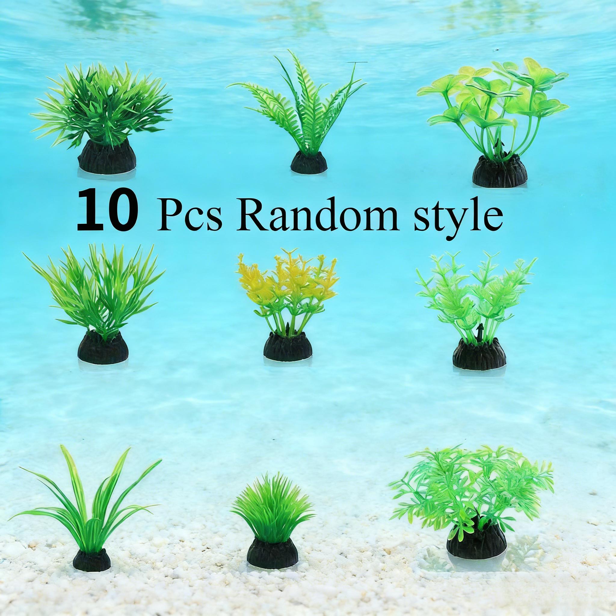 Aquarium Fish Green - 10個入り グリーン人工水槽植物 プラスチック製水槽用草飾り ランダムスタイル 水景装飾品