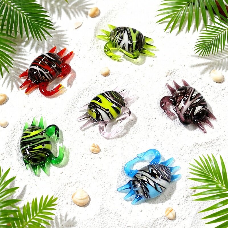 Aquarium Fish Japan - 手作りのかわいいミニガラスカニの置物、小さな海洋動物の像、家のデスクトップ装飾、水槽の装飾アクセサリー
