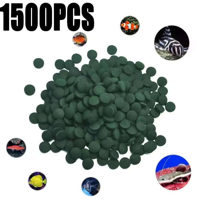 Aquarium Fish Food - 100-1500個 高純度スピルリナ錠剤 スピルリナ海藻濃縮 ペット魚用 クリスタルレッドシュリンプ 魚の餌
