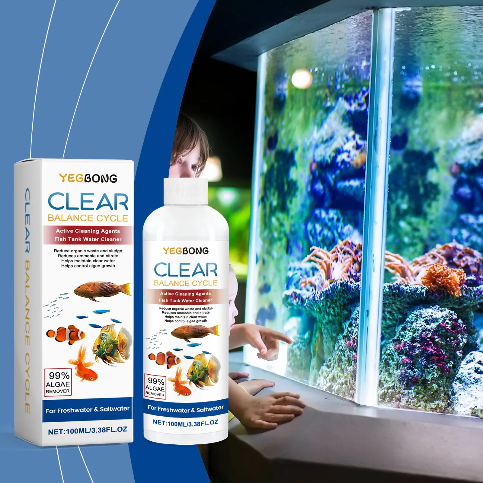 水槽用藻類除去剤、汚れた水をきれいにし、廃棄物汚泥を除去し、 - Aquarium Fish Green のレビューと価格