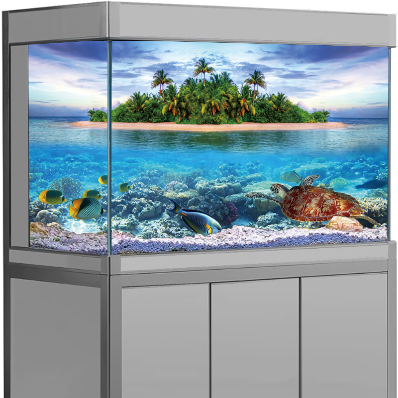 3D熱帯ビーチオーシャンアイランド水族館背景ステッカー自己粘 - Aquarium Fish Poster のレビューと価格